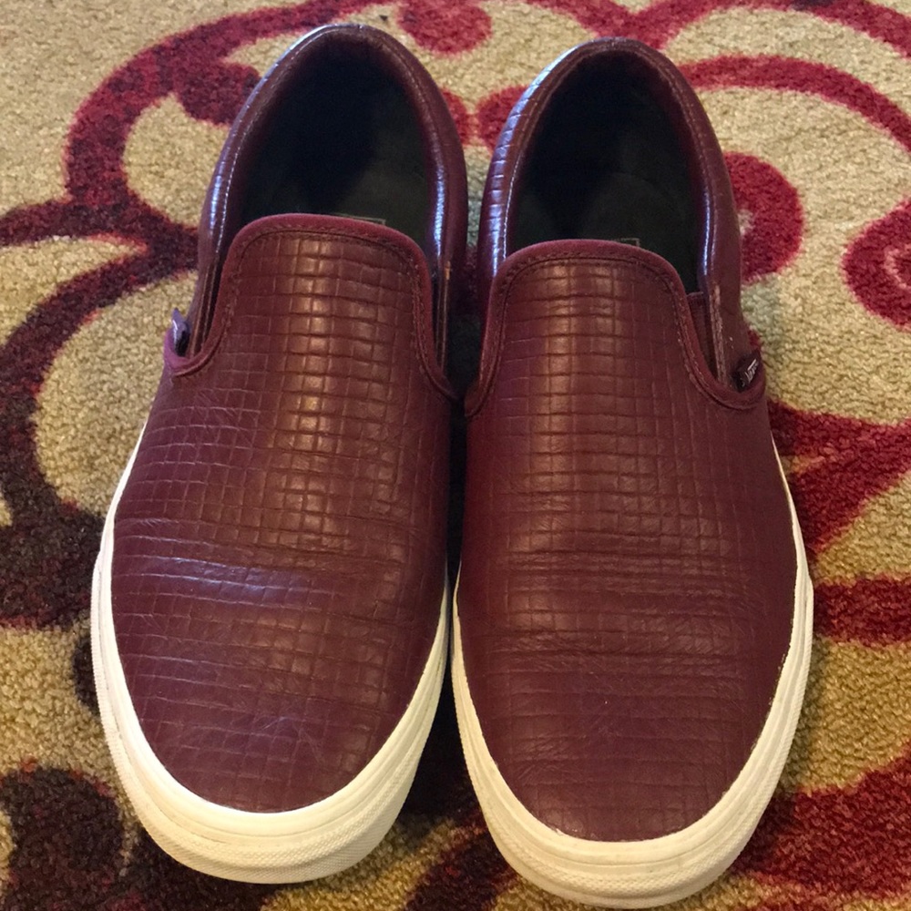 VANS- Maroon embossed leather slip ons.